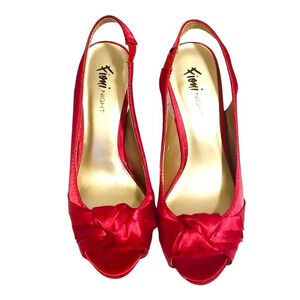 Fioni Night (Red) Satin 4" Peep toe Slingback Heels | Size 9